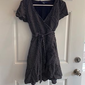 Black floral wrap dress blue rain Francesca’s